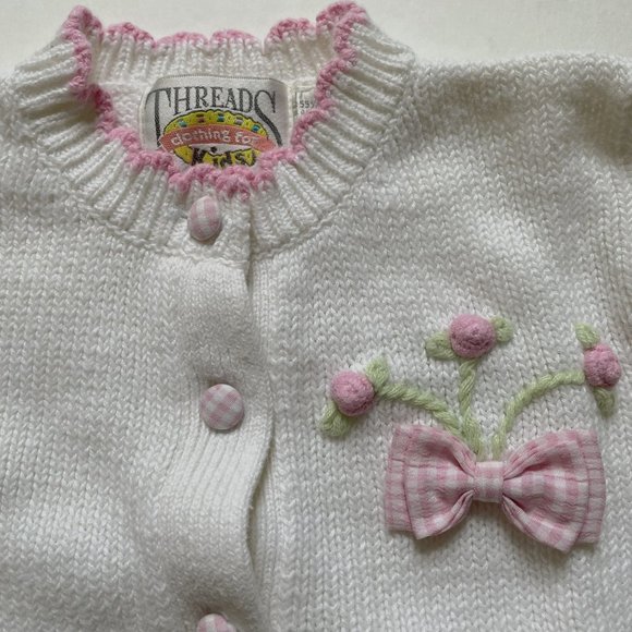 Girls Pink & White Button-Down Cardigan Sweater by Threads Clothing for Kids 12M - Picture 1 of 8